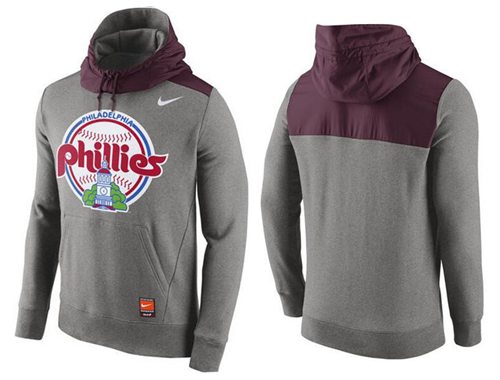 Men's Philadelphia Phillies Nike Gray Cooperstown Collection Hybrid Pullover Hoodie - Click Image to Close